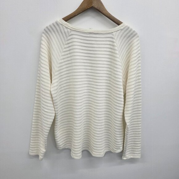 St Johns Bay Womens XL Ivory Textured Stripe Pullover Long Sleeve Top Casual - Picture 4 of 14